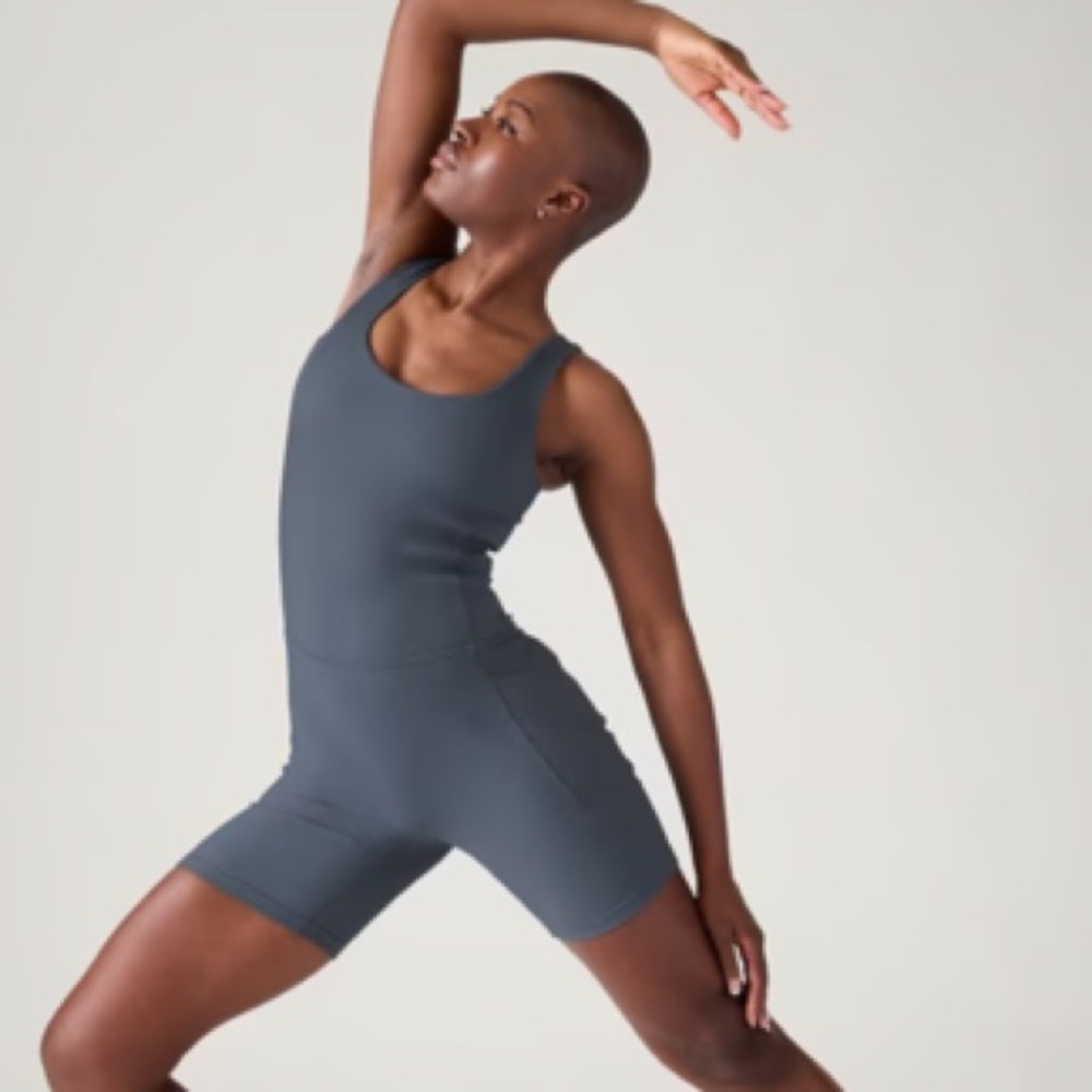 Athleta Salutation Rib Bike Suit Size Large Tall Granite Blue EUC